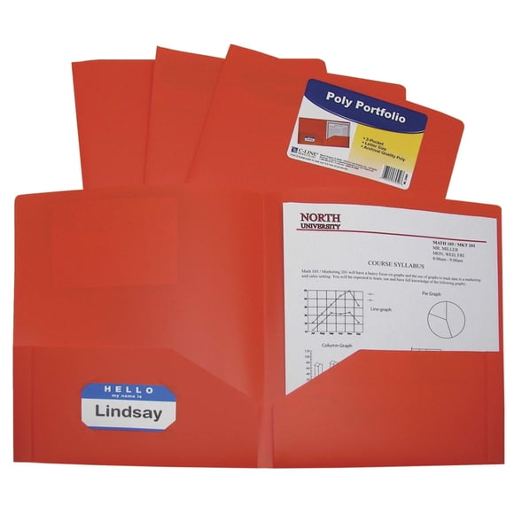 Portafolio C-Line Oxford de polipropileno con dos bolsillos, naranja, paquete de 25