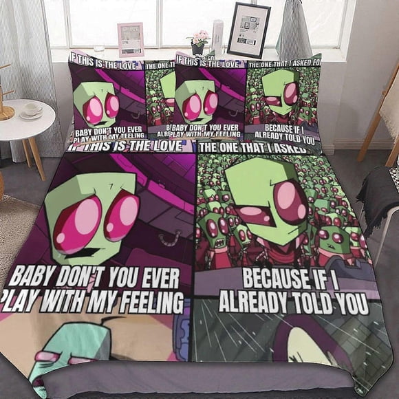 Invader Zim Juego De Ropa De Cama De 3 Piezas Edredón Suave Y Cómodo Decoración De Dormitorio Gif