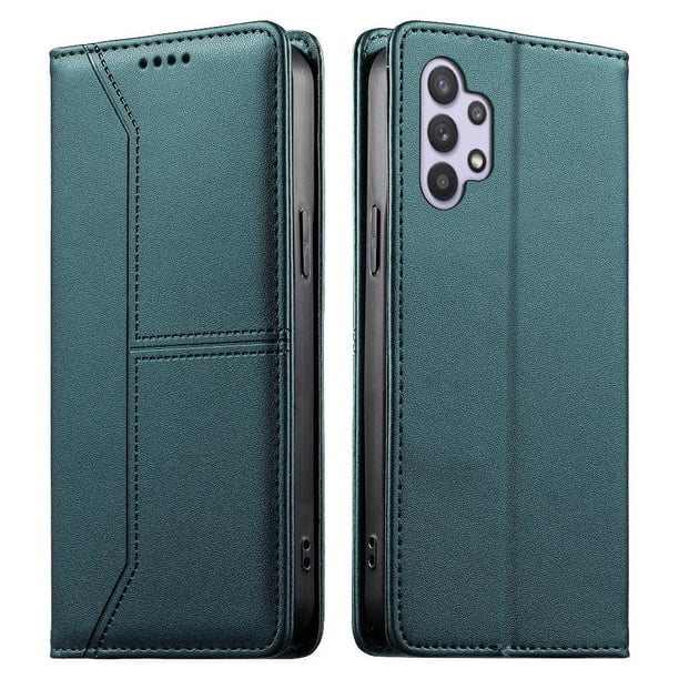 Funda tipo cartera con bloqueo RFID para Samsung Galaxy A32 5G cubierta magnética de cuero con tapa y soporte Verde