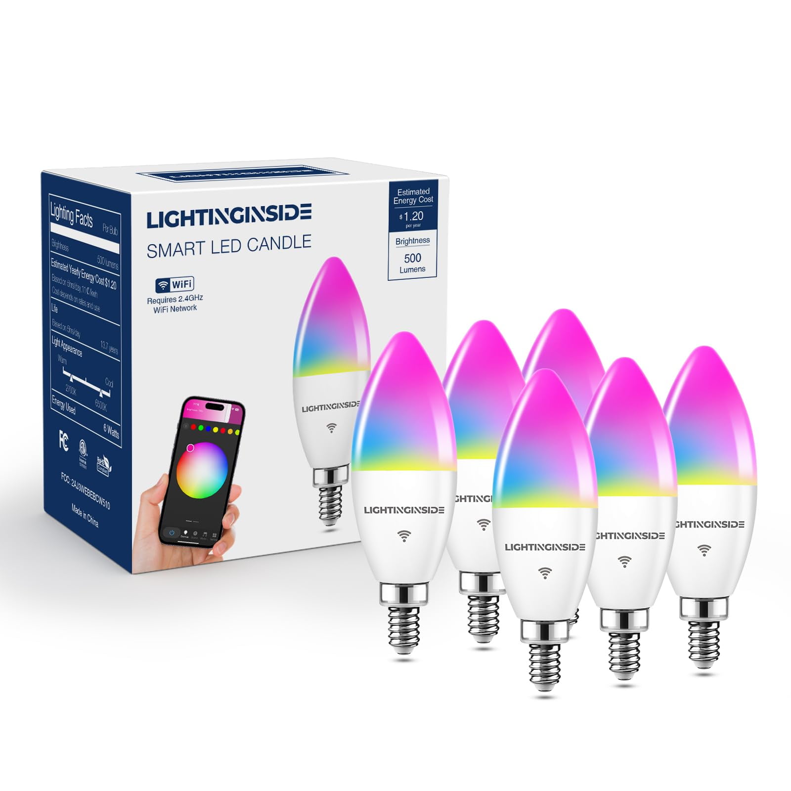 Lightinginside - Bombilla Inteligente Para Iluminación Interior, Candelabro, 6 W, E12 Led, 6 Unidades
