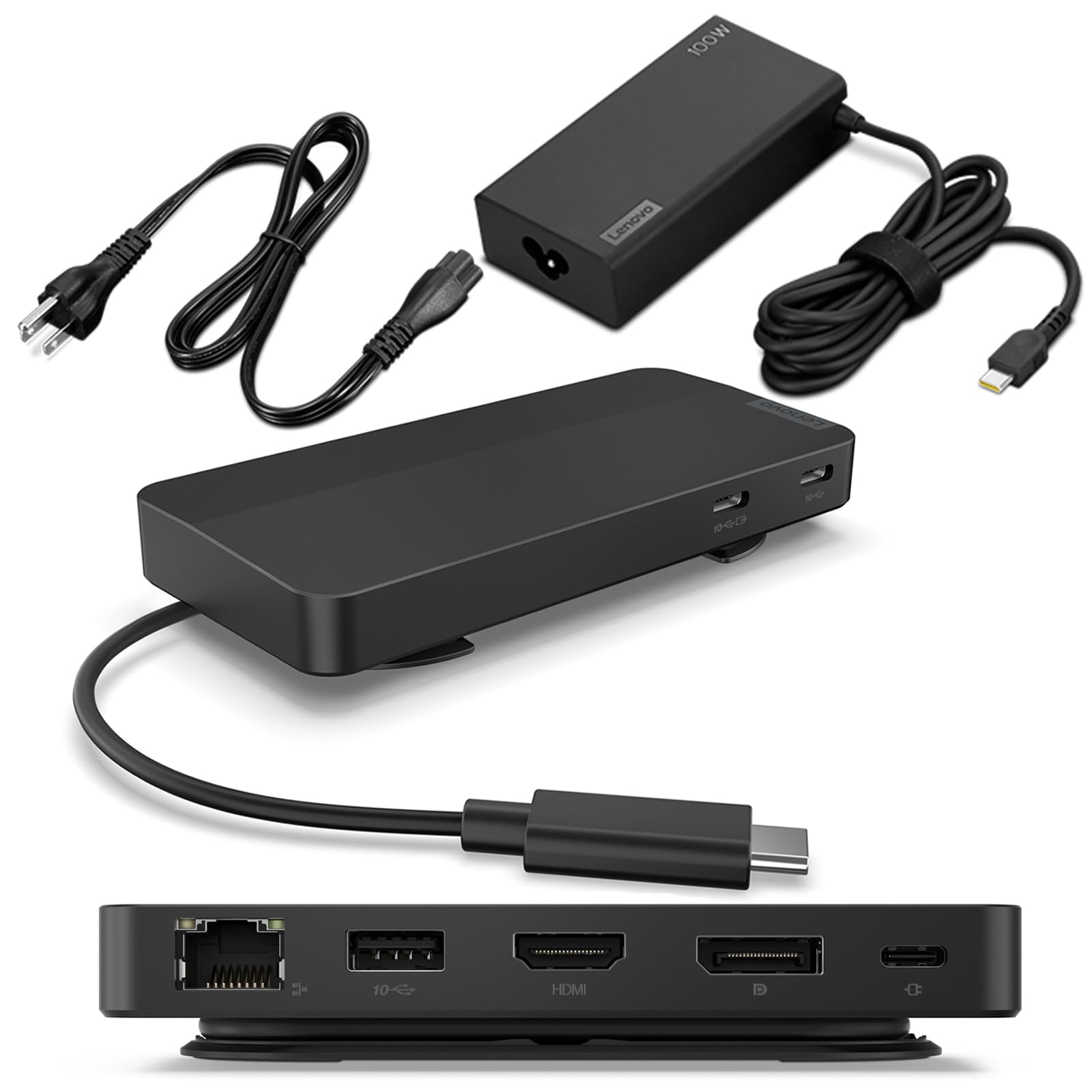 Dock Lenovo Usb-c De Doble Pantalla Con Adaptador De Alimentación De 100 W, Color Negro