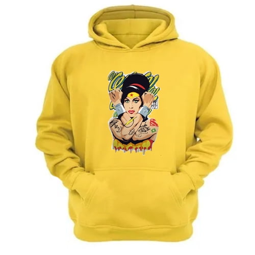 Genérico - Polerón Canguro Amy Winehouse Amarillo Talla Xs Unisex