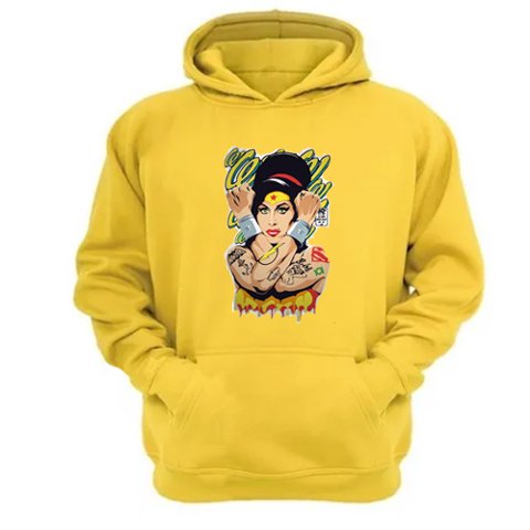 Genérico - Polerón Canguro Amy Winehouse Amarillo Talla S Unisex