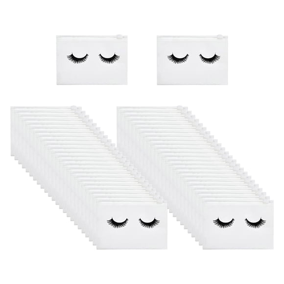 50 Bolsas para Pestañas, Bolsas Vacías para Maquillaje de Pestañas, Bolsas con Cremallera para Pestañas de Clientes, Fáciles de Abrir Y Cerrar: Patron , 20x15cm Blanco