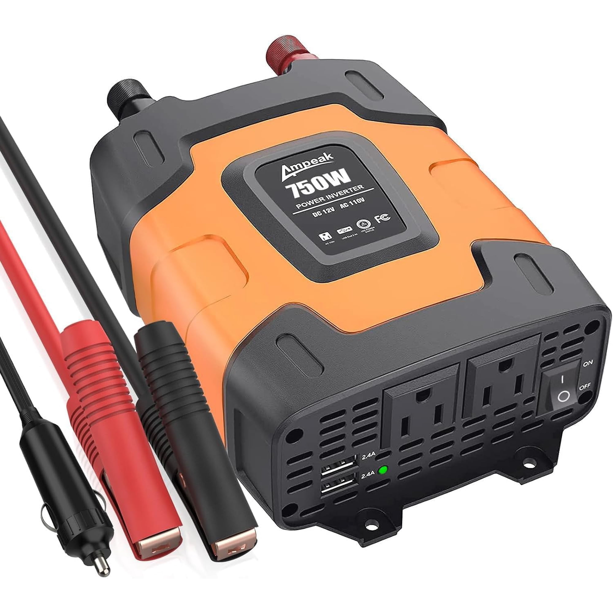 Inversor De Corriente Ampeak De 750 W Dc 12 V A Ac 110 V, 2 Enchufes Ac