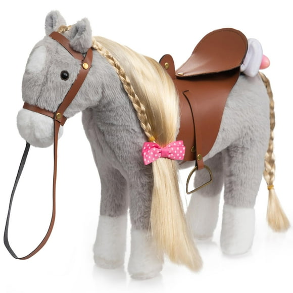 Peluche HollyHome Pretty con forma de caballo de peluche, 28 cm, gris