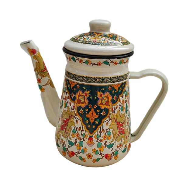 Hervidor de esmalte 1.2l resistente múltiples usos cómodos empuñadura de agarre jarra de agua para restaurante café de la oficina de fiesta doméstica Flor de naranja