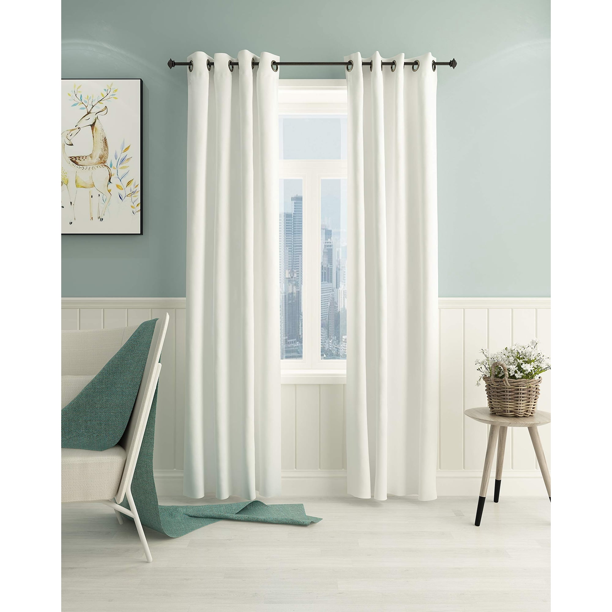Cortina Furinno Collins De 132x241 Cm De Poliéster, Color Blanco