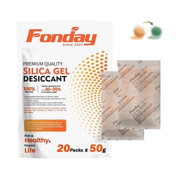 Paquetes desecantes de gel de sílice recargable Fonday, 50 g x 20
