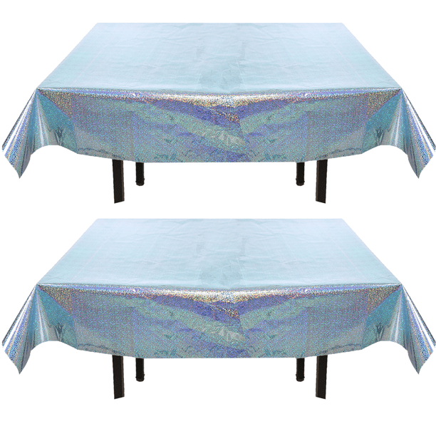 Paquete de 2 manteles de aluminio de 1 m x 2,7 m, de plástico brillante, para decoración de mesas de fiesta.