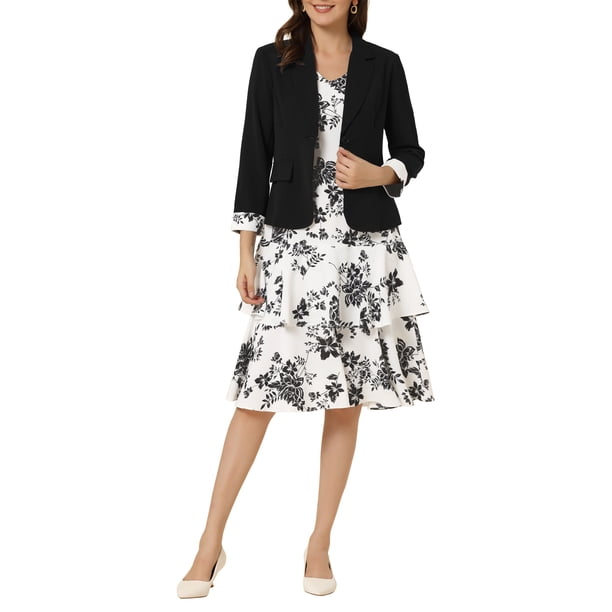 INSPIRE CHIC Conjuntos de 2 Piezas para Mujer Vestido sin Mangas de Chifón Floral y Conjunto de Chaqueta Negro M