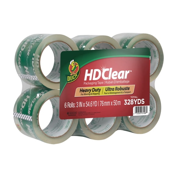 Cinta de embalaje Duck HD transparente extra ancha, 6 rollos de 3 cm x 50 m