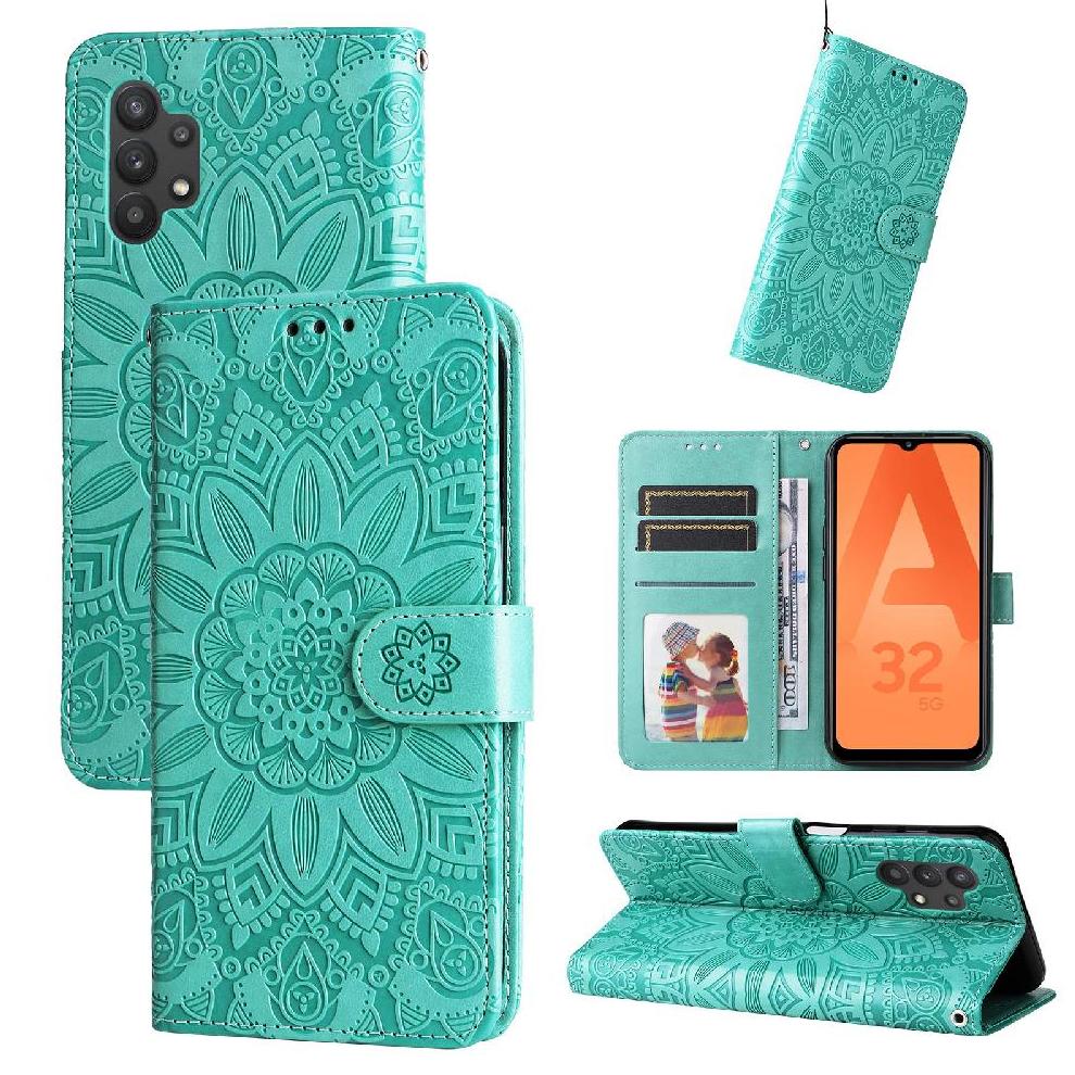 Funda Tipo Cartera Foxdock Para Samsung Galaxy A32 5G , Diseño Girasol En Relieve, Cuero Pu, Cierre Magnético, Soporte Y Tarjetero