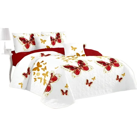 Casadeliacl - Cubrecama King Grande Quilt Verano Moderno Elegante Tf Rojo Mariposa Roja