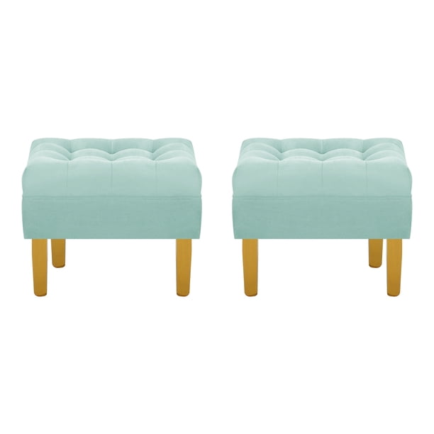 Set Pouf Wood 1c Felpa 01 Verde Agua