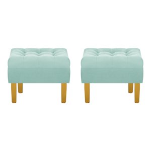 Bodevir - Set Pouf Wood 1C Felpa 01 Verde Agua
