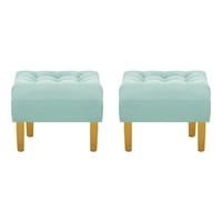 Bodevir - Set Pouf Wood 1C Felpa 01 Verde Agua