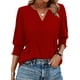 thumbnail image 1 of Blusa WIHOLL para mujer, manga 3/4, cuello en V, talla grande, roja, 1 of 3