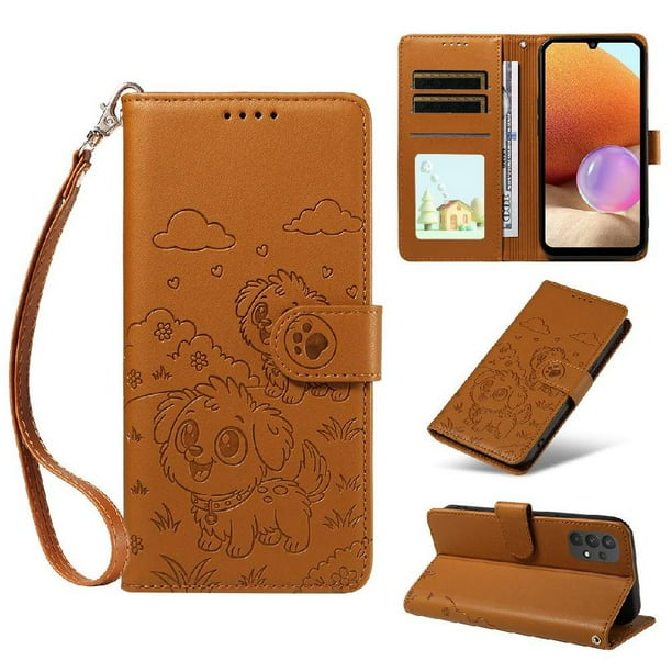 Funda Billetera FOXDOCK Compatible con Samsung Galaxy M32 5G, Diseño Perrito Tierno, Ranuras para Tarjetas y Soporte Plegable