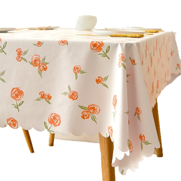 Círculo de melocotón de acuarela con borde elástico para adaptarse al mantel en un hermoso rojo melocotón