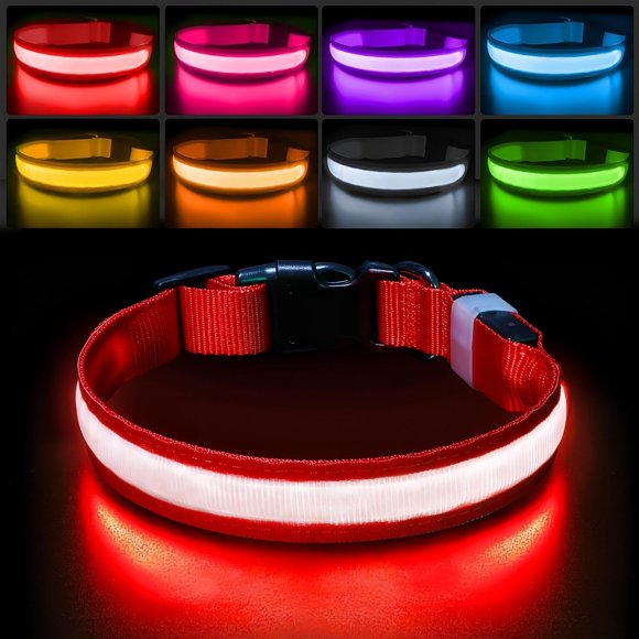 Collar luminoso recargable rojo PcEoTllar L para perro