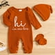 thumbnail image 1 of Infant Casual Outfit - "Hi I'm New Here" Long Sleeve Romper & Hat & Gloves Baby Boys And Girls 4pcs Set Clothes, 1 of 5