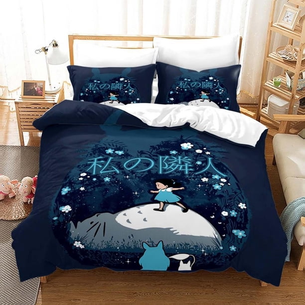 Cartoon Totoro Anime Quilt Duvet Cover Set Home Textiles Bed Linen Bedspread3-Piece Bedding Set