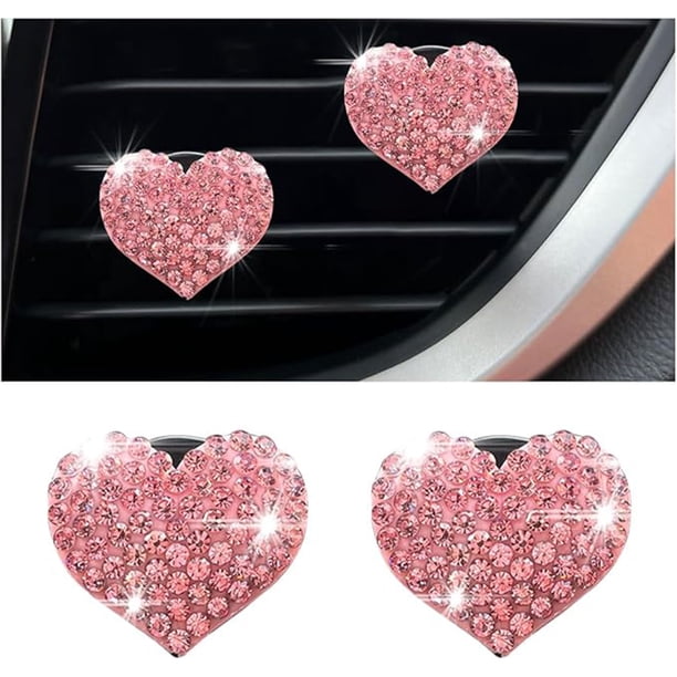 Clip de ventilación para ambientadores de automóviles, diseño exterior amoroso, diamantes de imitación de vidrio, decoración interior brillante del automóvil, hermosos accesorios para mujeres y niñas