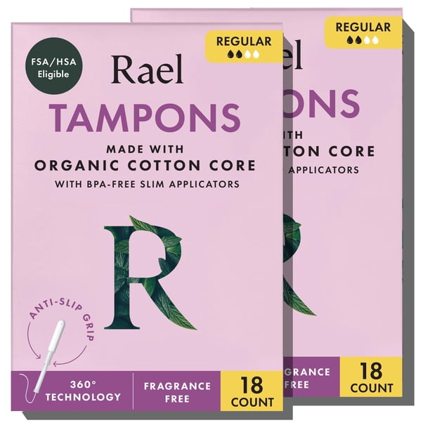 Tampones Rael con aplicador delgado de algodón orgánico, absorbencia regular, 36 unidades