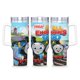 thumbnail image 1 of Thomas y sus Amigos Vaso aislado de acero inoxidable con asa, diseño temático, regalo para familia, amigos y fans; incluye pajita y encaja en el portavasos estándar, 40 oz, 1 of 6