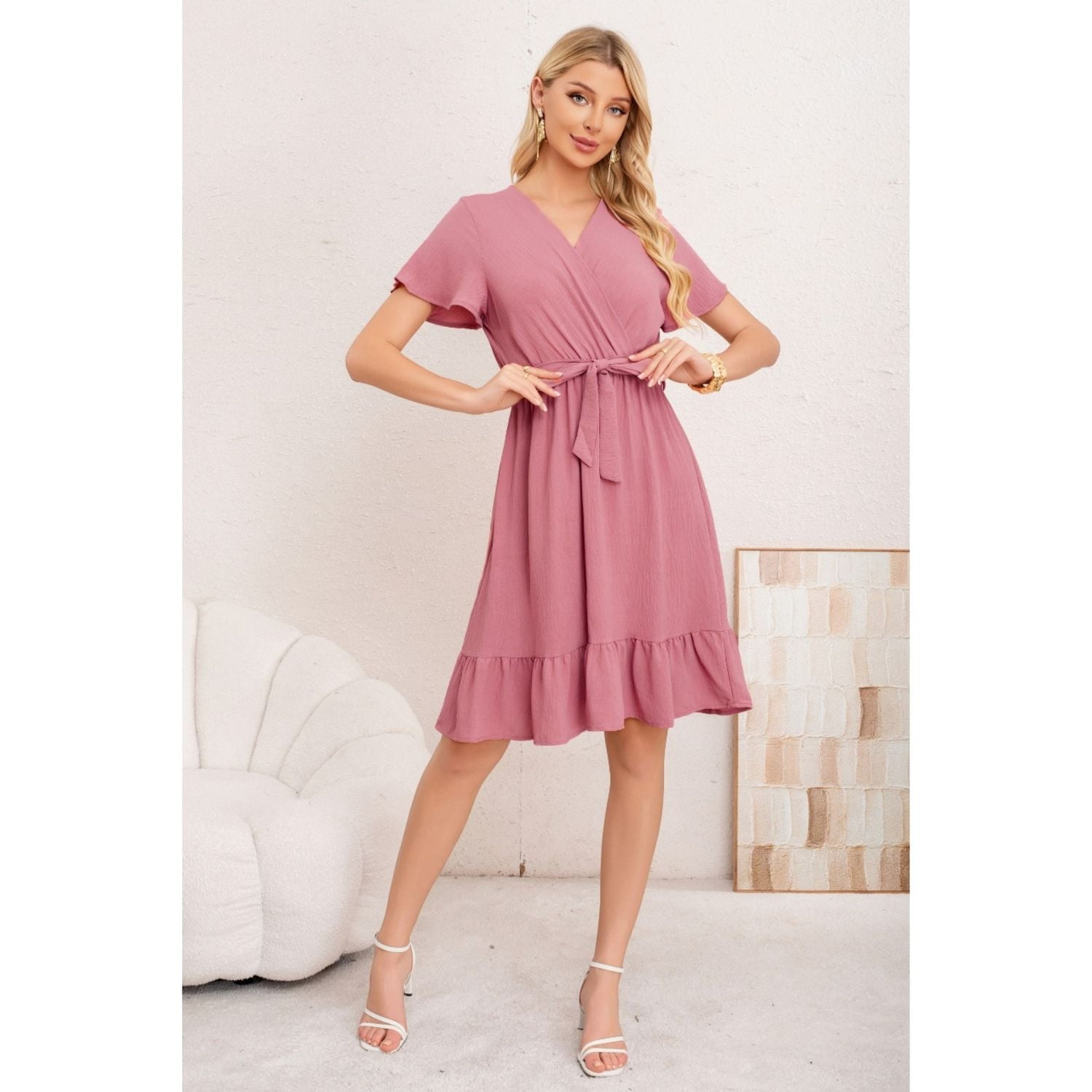 Likeshop - Vestido Corto Mujer Primavera Verano Manga Corta Casual Y Eventos 3384