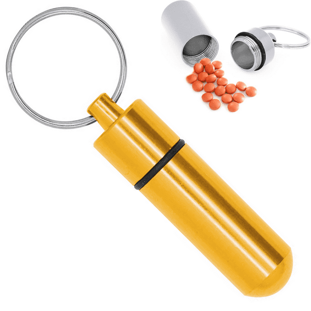 Pastillero de aluminio con llavero. Mini pastillero portátil de viaje, impermeable, con estuche para vitaminas. Contenedor, organizador, dispensador y recordatorio semanal.