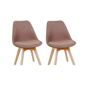 Habita2 Chile - Pack 2 Sillas Para Comedor Tulip Tapiz Lino Base Madera - Café