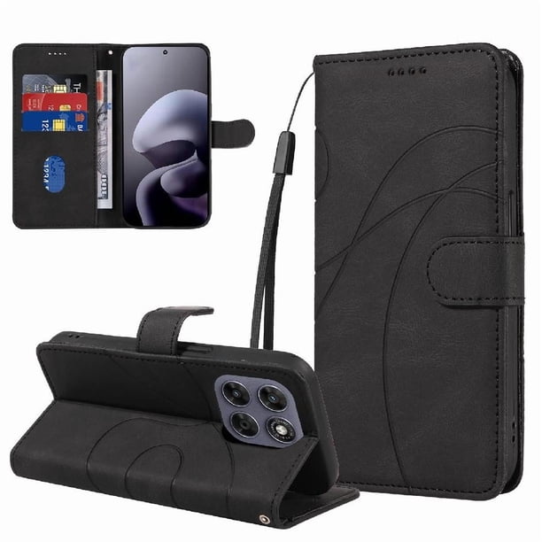 Funda tipo cartera con tapa para Motorola MOTO G77 5G con tarjetero, soporte y cubierta magnética Negro