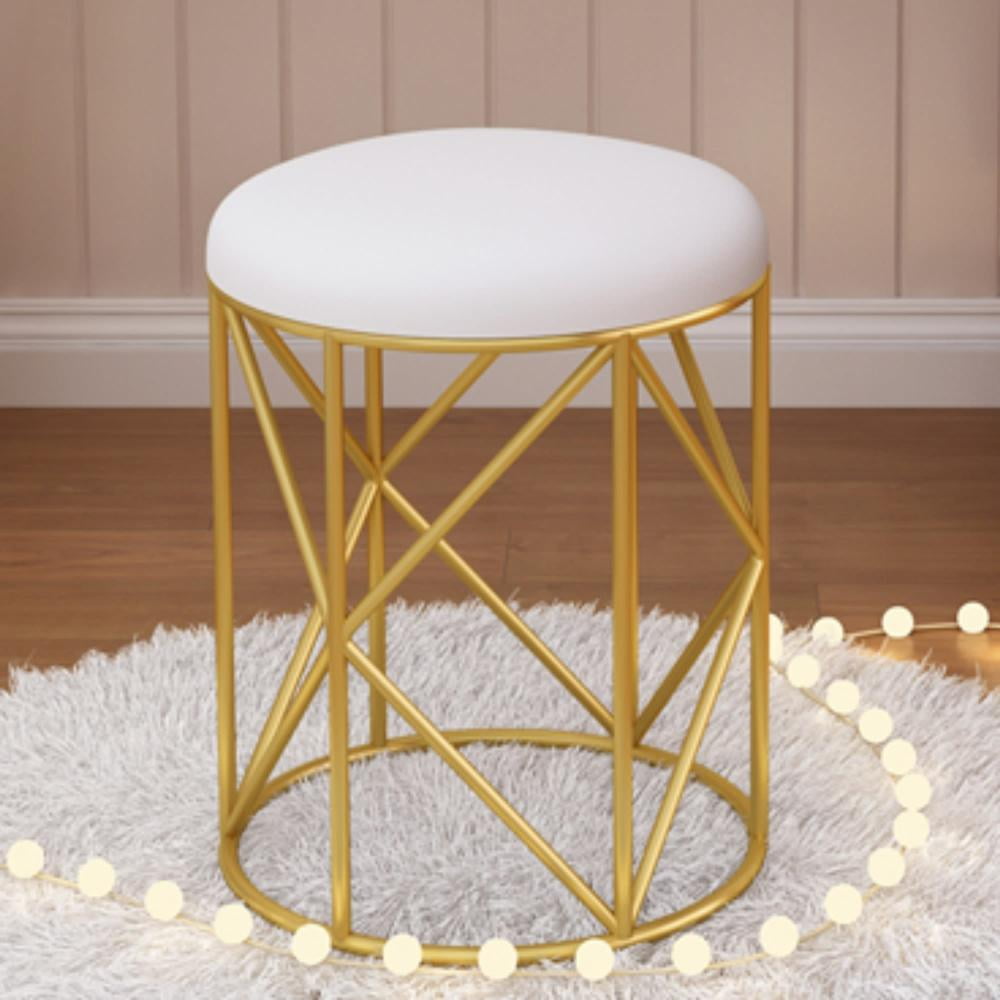 Castellaro - Taburete De Tocador Metal-cuero Dorado Blanco Emma