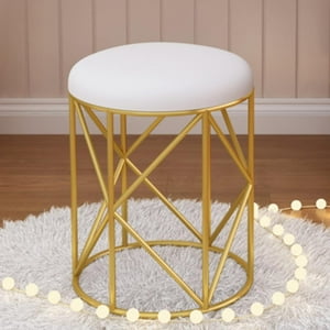 Castellaro - Taburete De Tocador Metal-Cuero Dorado Blanco Emma