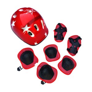 Ioensy - 7 Unids/Set Casco De Bicicleta Casco De Patinaje Sobre Ruedas Para Ciclismo Patinar Rojo