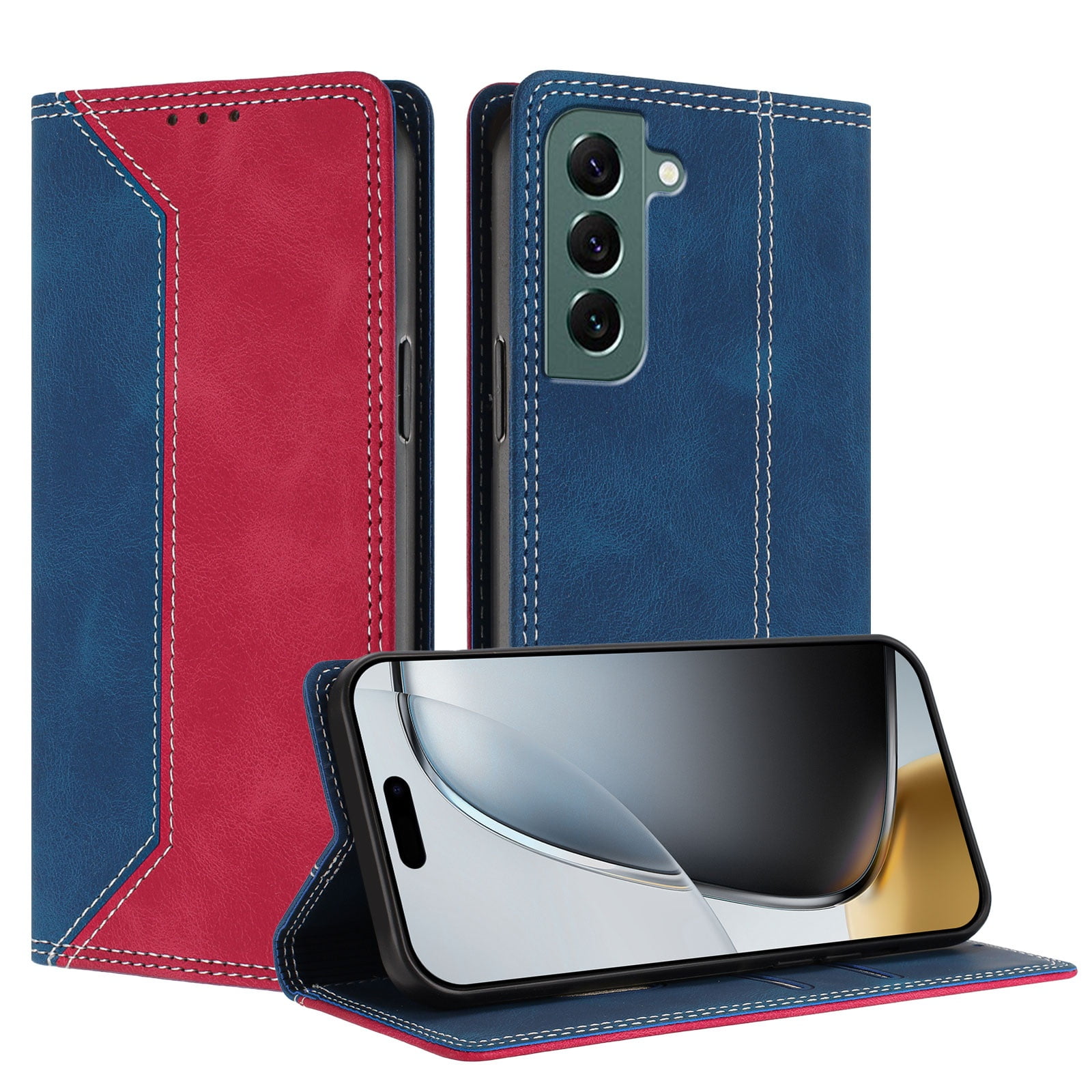 Funda Foxdock Para Samsung Galaxy S22 De Cuero Premium Bicolor Con Ranuras Rfid, Carcasa Tipo Billetera Antigolpes Y Soporte Plegable