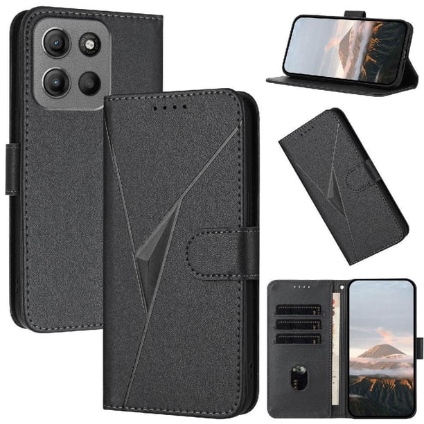 Funda Cartera Fibra de Carbono para Motorola MOTO G15 con Soporte y Cierre Magnético Negro