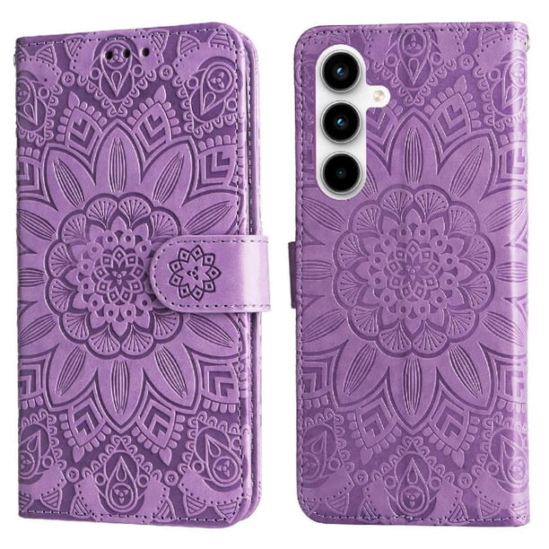 Funda tipo cartera FOXDOCK para Samsung Galaxy A35 , diseño girasol en relieve, cuero PU, cierre magnético, soporte y tarjetero