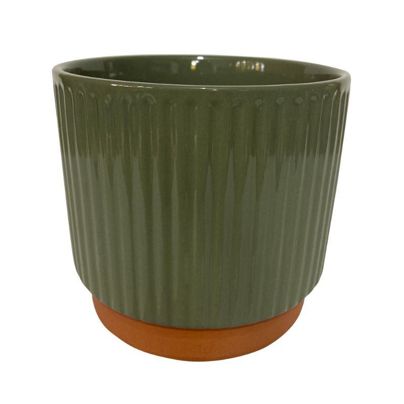 Decogreen - Macetero Cilindro Enlozado Oliva 17X15 Cm