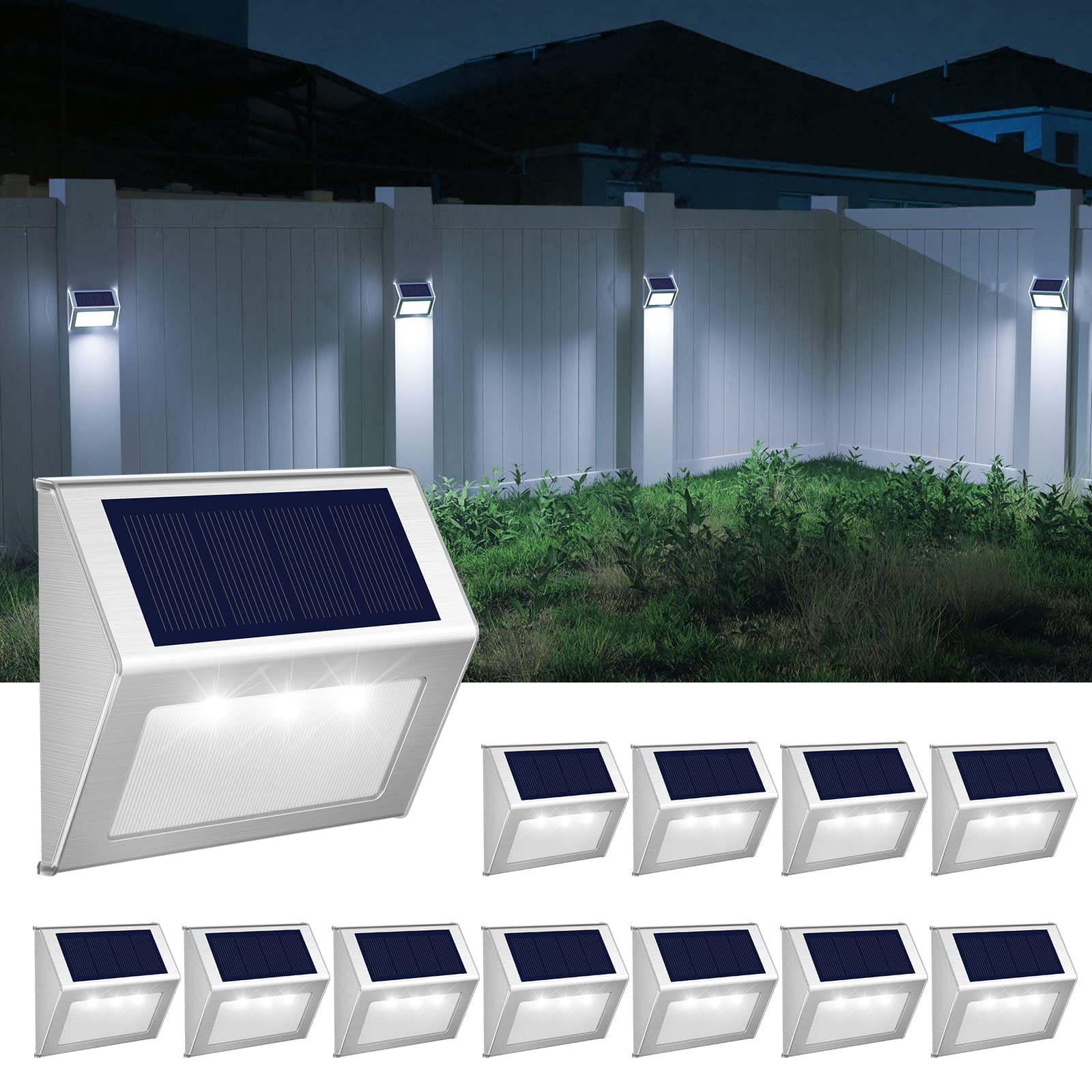 Luces Para Vallas Exteriores Jsot, Alimentadas Por Energía Solar, Paquete De 12 Unidades, Color Blanco Frío