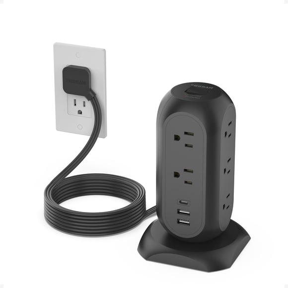 Regleta TESSAN 3 m 1050 J USB‑C Negra