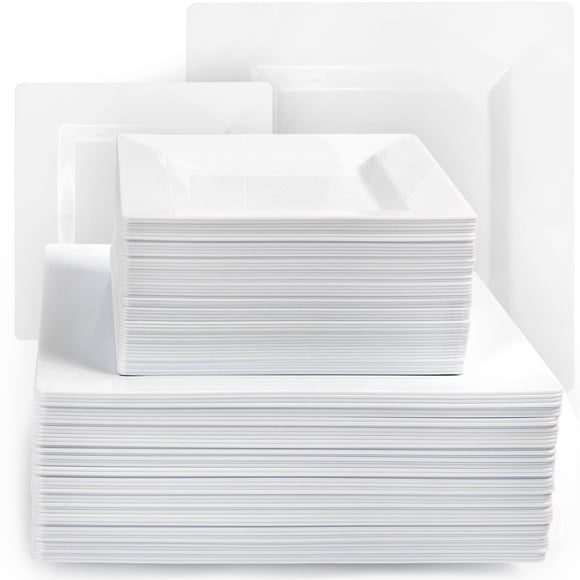 Platos desechables Aya White Square de 60 quilates para Navidad