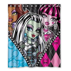Pinghai - Cortina De Ducha Con Diseño De Monster High, Juego De Cortinas De Baño Con Ganchos, Tamaño 66 X 72 Pulgadas