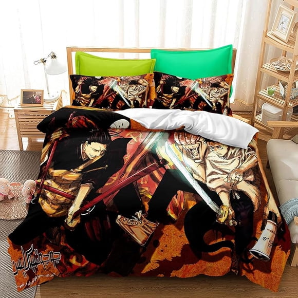 Carto-on Ani-me Duve-t Cov-er B-eddin -- g Jujutsu Kaisen- 3 Piece SetBed Duvet Cove-r with Pillowc-aces Super Soft Duvet- Cover with- Pillowcases