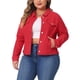thumbnail image 1 of Chaquetas de Mezclilla Lavadas con Bolsillos y Cuello Vuelto de Manga Larga para Mujer de Talla Grande de Agnes Orinda para Escuela y Universidad 1X Rojo, 1 of 8