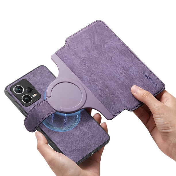 Funda Billetera Magnética para Xiaomi Redmi Note 12 Pro 5G Soporte Tarjetas Desmontable Morado