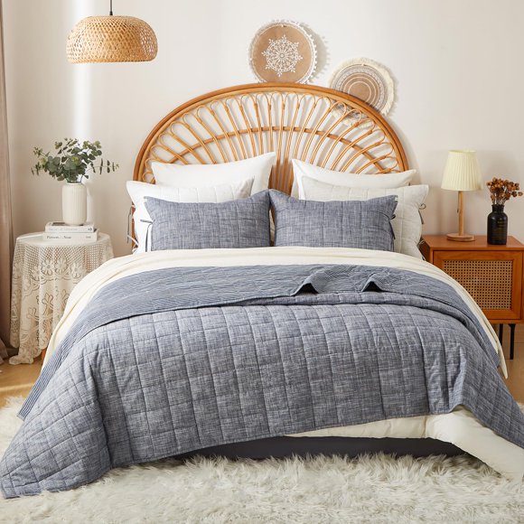Juego de colcha softpage King 244 × 274 cm, 3 piezas, azul marino
