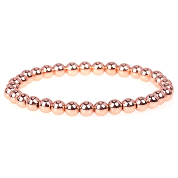 Pulsera de cuentas de oro para mujer, pulsera elástica con cuentas chapadas en oro de 14 quilates.